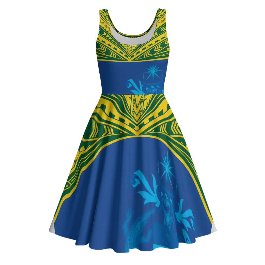 Solomon Islands Rugby Custom Midi Dress Simple Coat of arm Polynesian Pattern - Polynesian Pride
