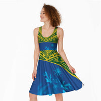 Solomon Islands Rugby Custom Midi Dress Simple Coat of arm Polynesian Pattern - Polynesian Pride
