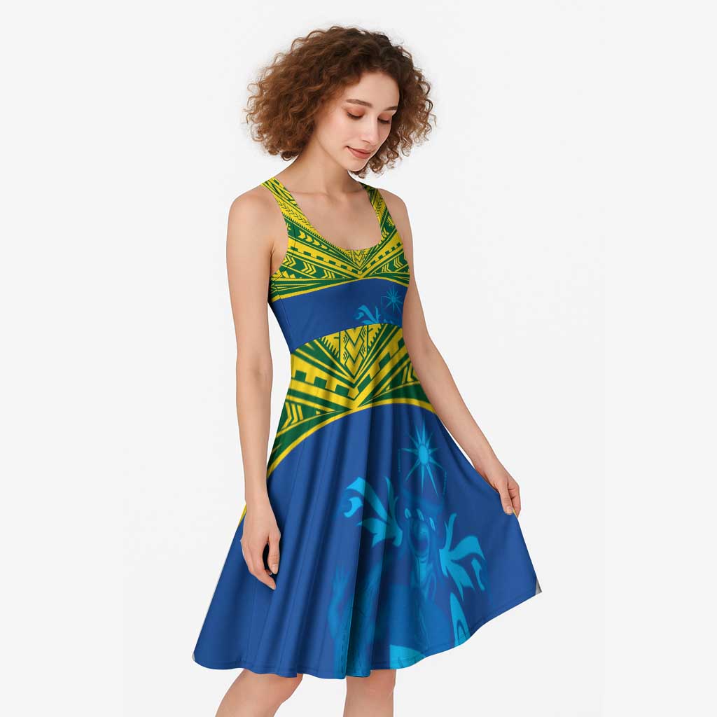 Solomon Islands Rugby Custom Midi Dress Simple Coat of arm Polynesian Pattern - Polynesian Pride