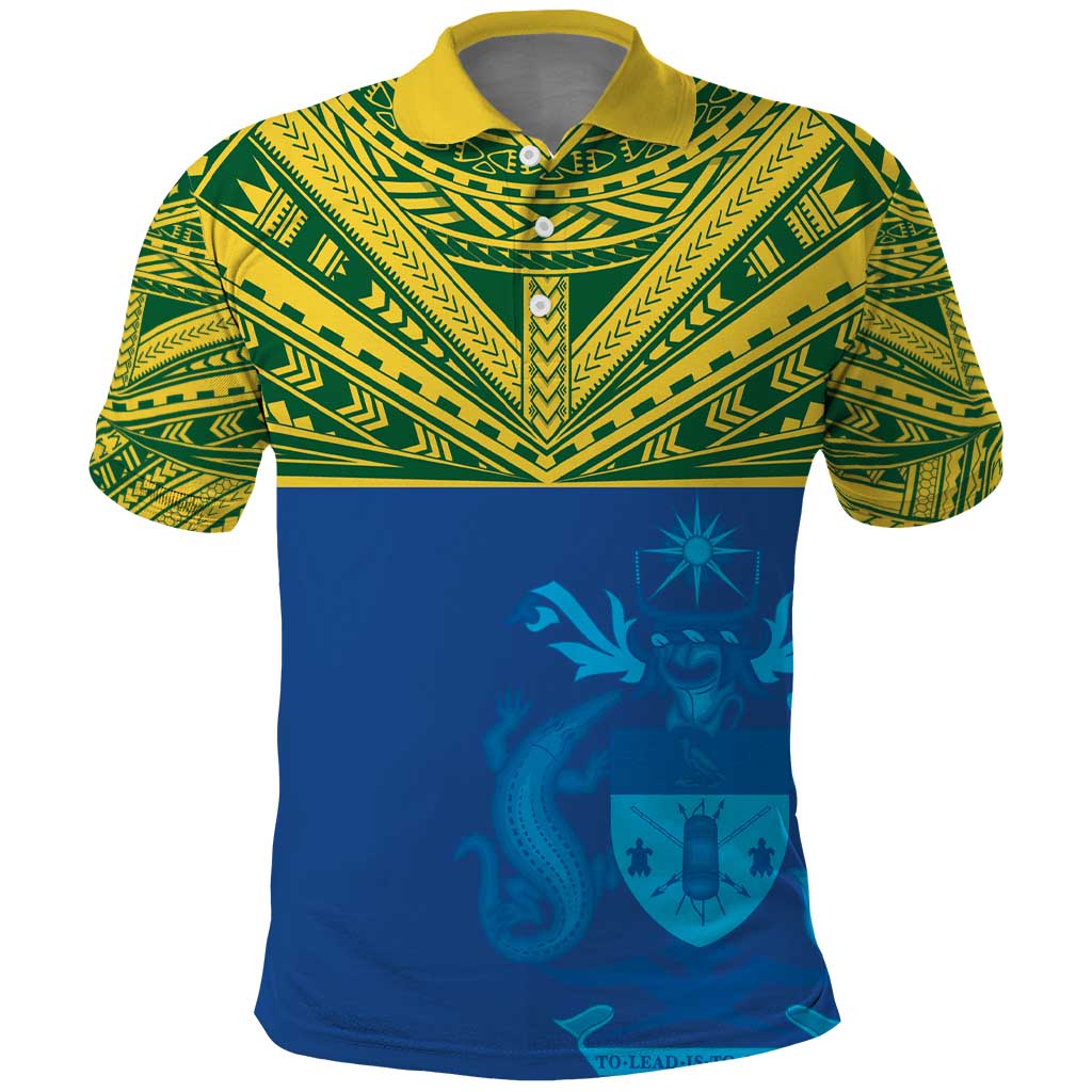 Solomon Islands Rugby Custom Polo Shirt Simple Coat of arm Polynesian Pattern