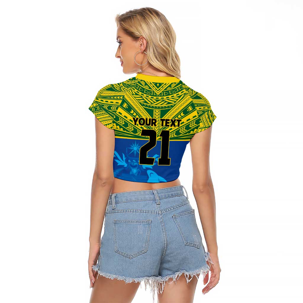 Solomon Islands Rugby Custom Raglan Cropped T Shirt Simple Coat of arm Polynesian Pattern LT9 - Polynesian Pride