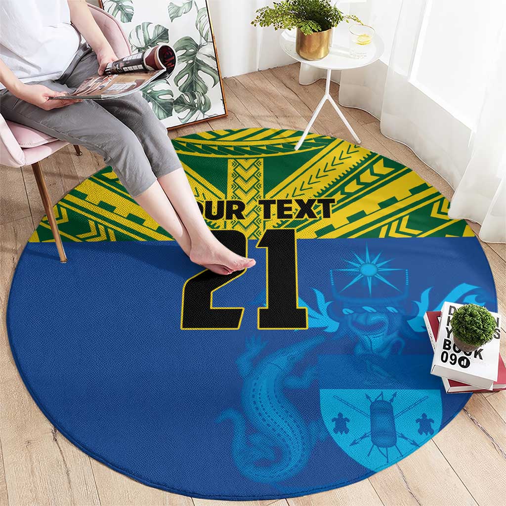 Solomon Islands Rugby Custom Round Carpet Simple Coat of arm Polynesian Pattern