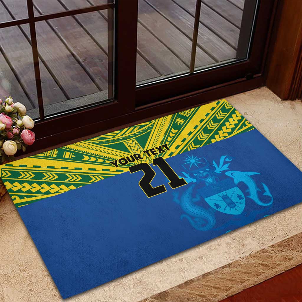 Solomon Islands Rugby Custom Rubber Doormat Simple Coat of arm Polynesian Pattern