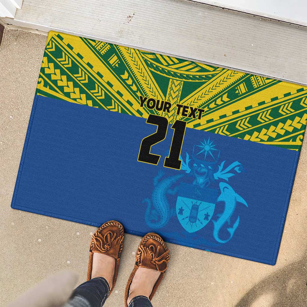 Solomon Islands Rugby Custom Rubber Doormat Simple Coat of arm Polynesian Pattern