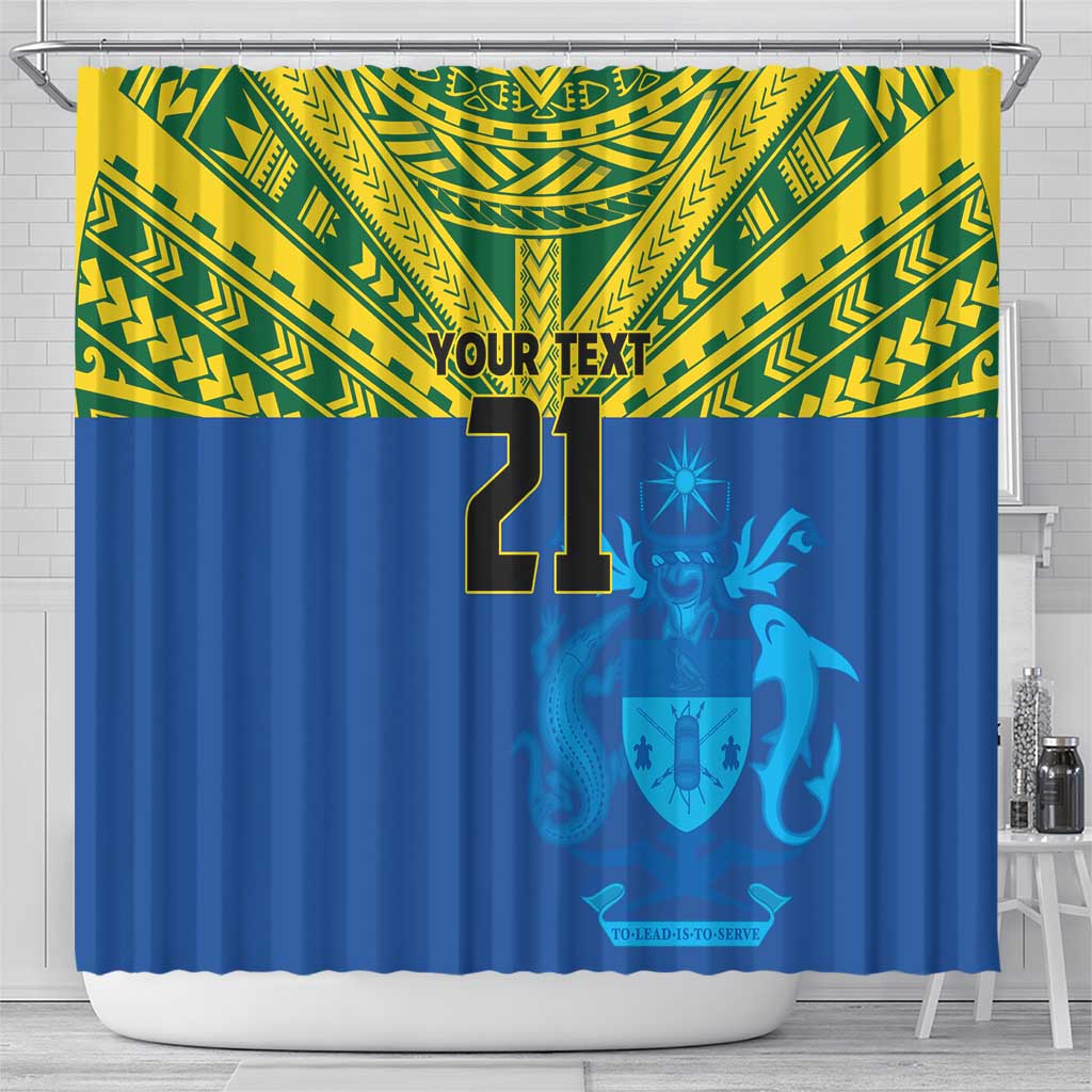 Solomon Islands Rugby Custom Shower Curtain Simple Coat of arm Polynesian Pattern