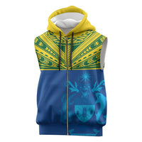 Solomon Islands Rugby Custom Sleeveless Zip Hoodie Simple Coat of arm Polynesian Pattern - Polynesian Pride