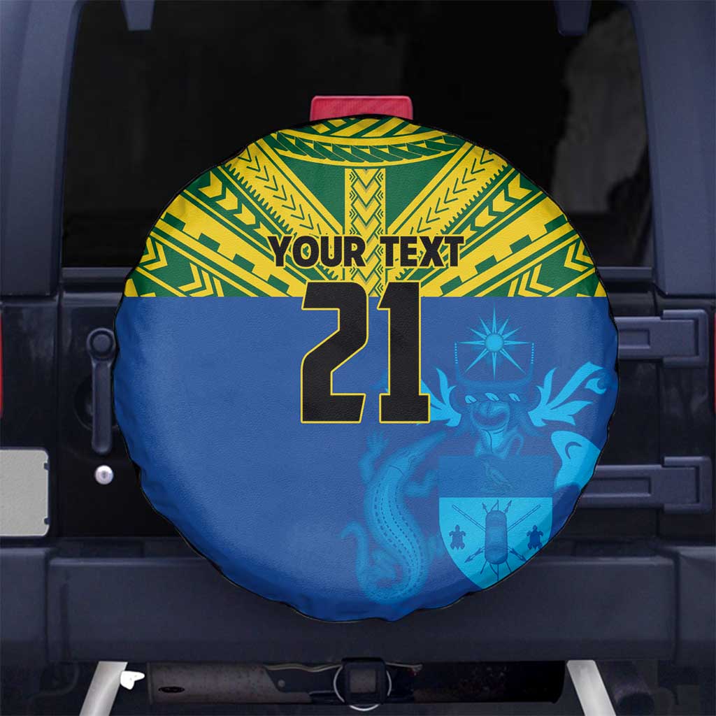 Solomon Islands Rugby Custom Spare Tire Cover Simple Coat of arm Polynesian Pattern