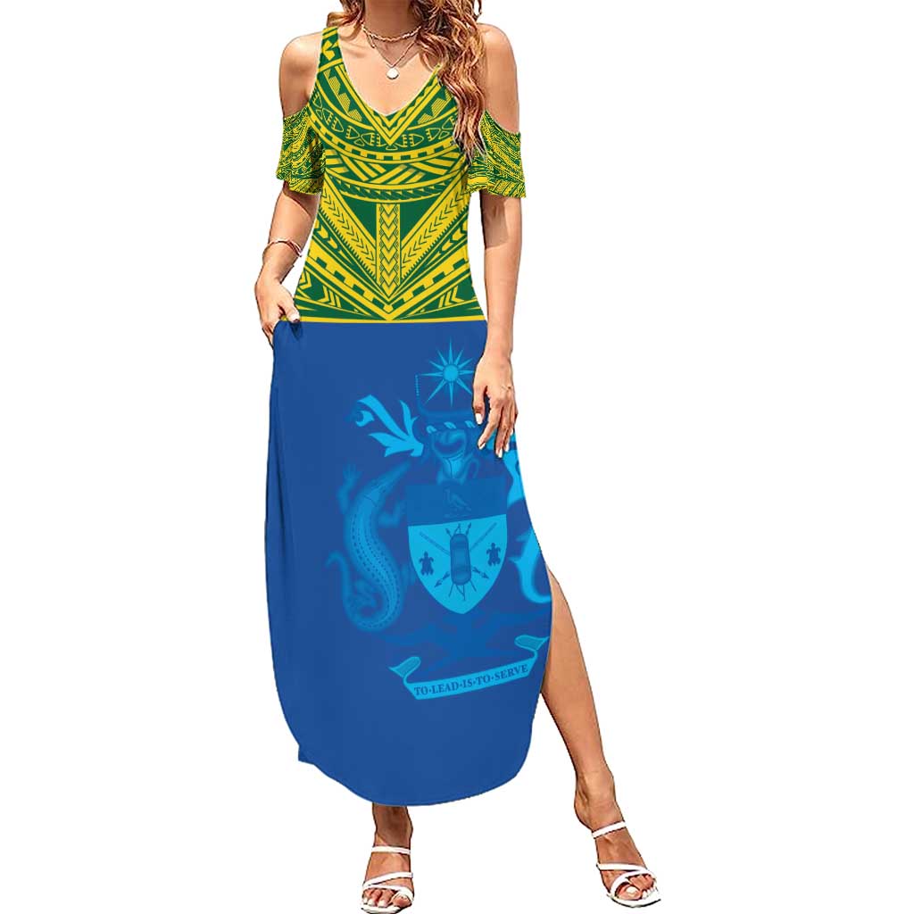 Solomon Islands Rugby Custom Summer Maxi Dress Simple Coat of arm Polynesian Pattern