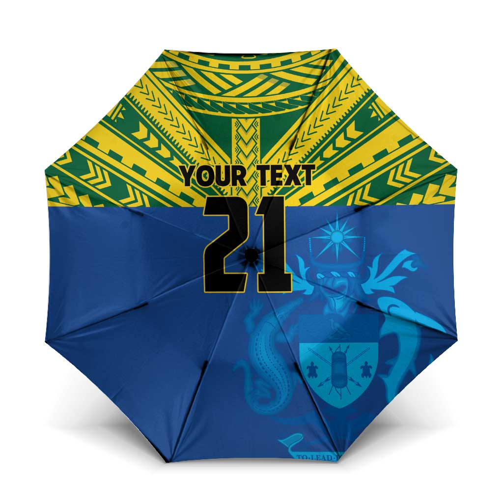 Solomon Islands Rugby Custom Umbrella Simple Coat of arm Polynesian Pattern - Polynesian Pride