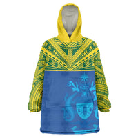 Solomon Islands Rugby Custom Wearable Blanket Hoodie Simple Coat of arm Polynesian Pattern