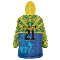 Solomon Islands Rugby Custom Wearable Blanket Hoodie Simple Coat of arm Polynesian Pattern