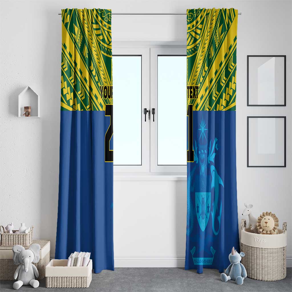 Solomon Islands Rugby Custom Window Curtain Simple Coat of arm Polynesian Pattern