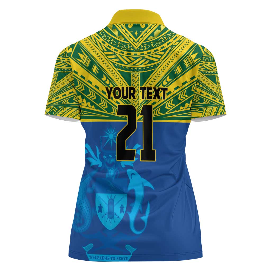 Solomon Islands Rugby Custom Women Polo Shirt Simple Coat of arm Polynesian Pattern