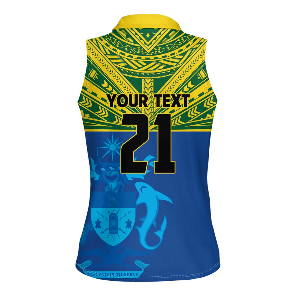 Solomon Islands Rugby Custom Women Sleeveless Polo Shirt Simple Coat of arm Polynesian Pattern