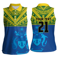Solomon Islands Rugby Custom Women Sleeveless Polo Shirt Simple Coat of arm Polynesian Pattern
