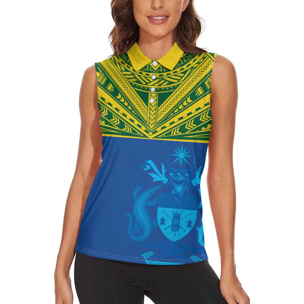 Solomon Islands Rugby Custom Women Sleeveless Polo Shirt Simple Coat of arm Polynesian Pattern