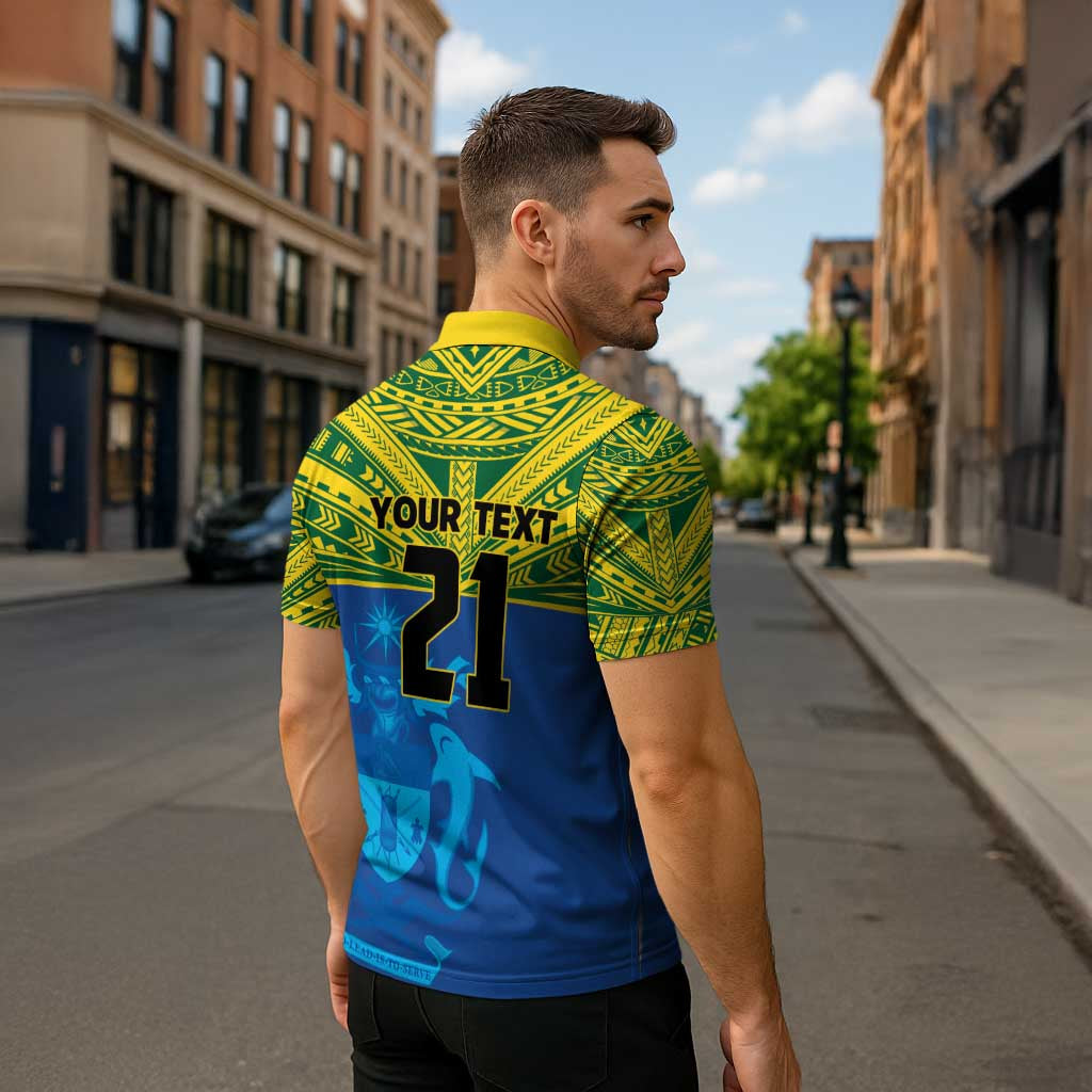 Solomon Islands Rugby Custom Zipper Polo Shirt Simple Coat of arm Polynesian Pattern - Polynesian Pride