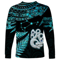 Custom Matariki New Zealand Long Sleeve Shirt Maori Manaia with Paua Shell - Aqua LT9 - Polynesian Pride