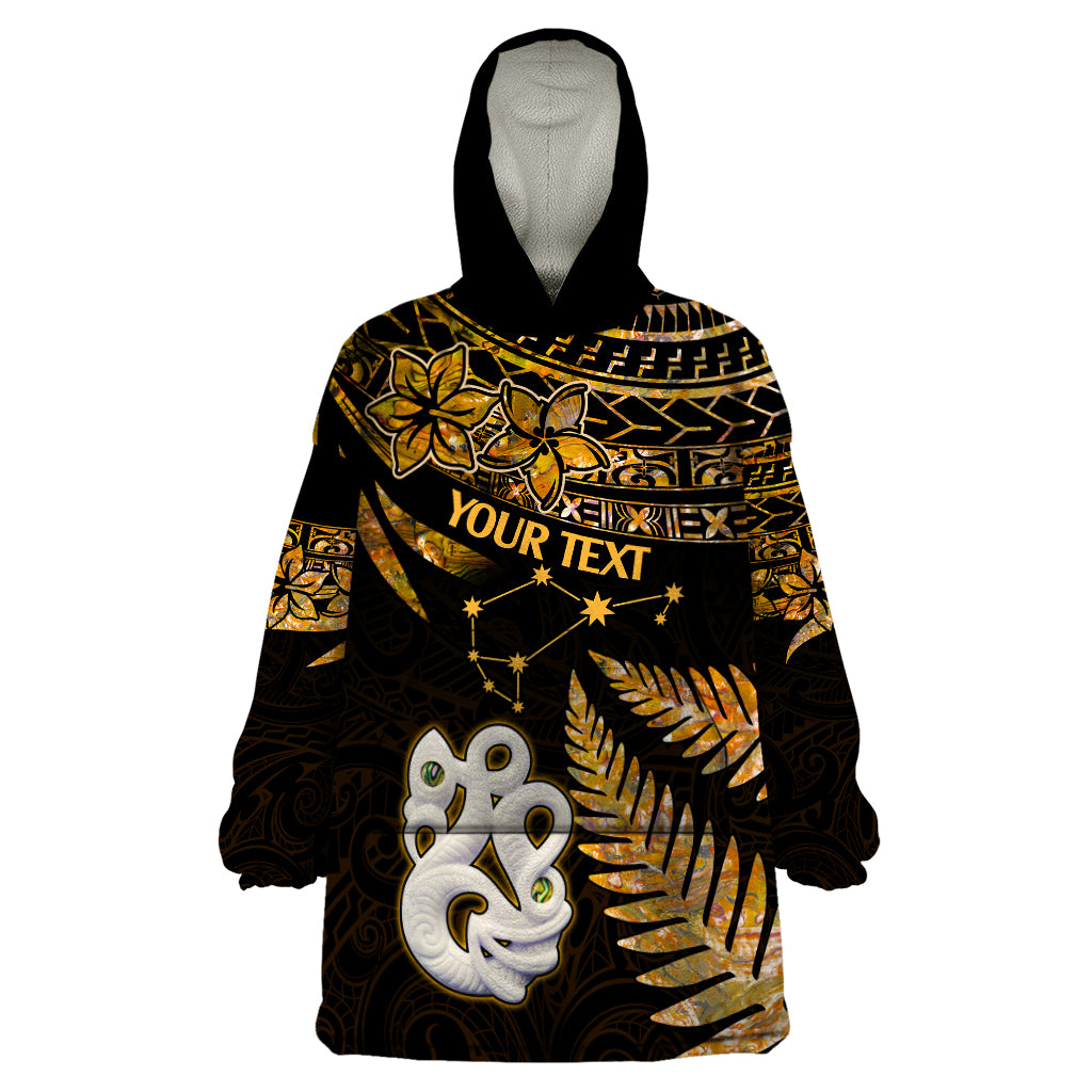 Custom Maori Wearable Blanket Hoodie Matariki Stars Manaia with Paua Shell - Gold LT9 One Size Gold - Polynesian Pride