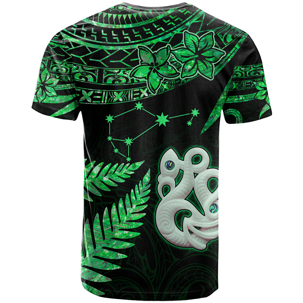 Custom Maori T Shirt Matariki Stars Manaia with Paua Shell Green LT9 - Polynesian Pride