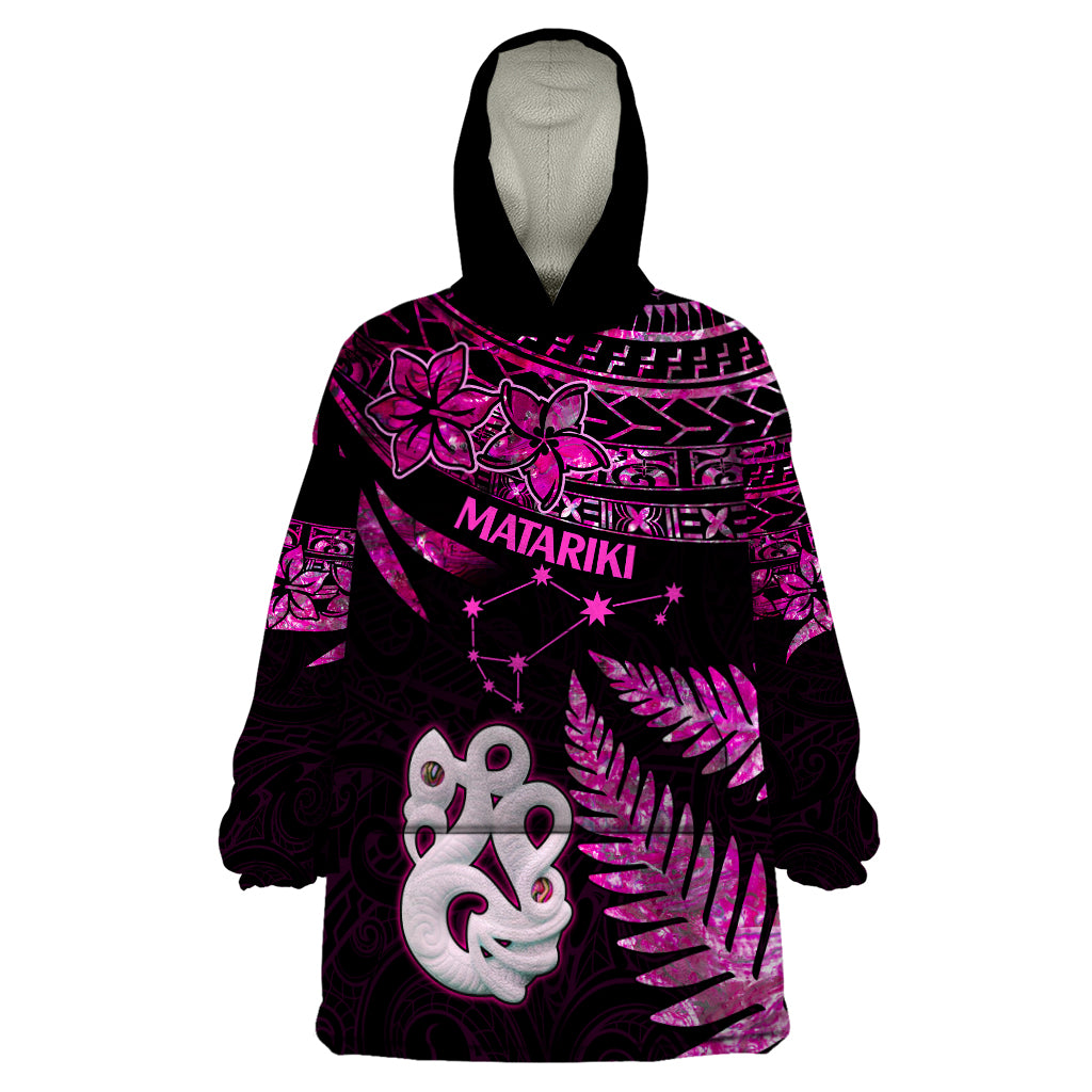 New Zealand Wearable Blanket Hoodie Matariki NZ Manaia with Paua Shell - Pink LT9 One Size Pink - Polynesian Pride