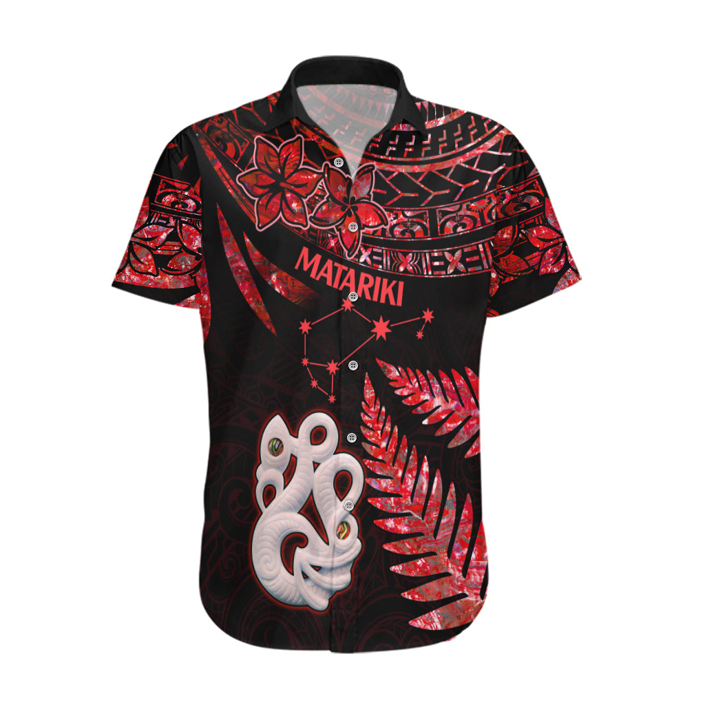 Matariki Hawaiian Shirt NZ New Year Manaia with Paua Shell - Red LT9 Red - Polynesian Pride