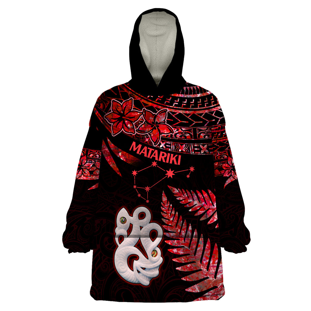 Matariki Wearable Blanket Hoodie NZ New Year Manaia with Paua Shell - Red LT9 One Size Red - Polynesian Pride