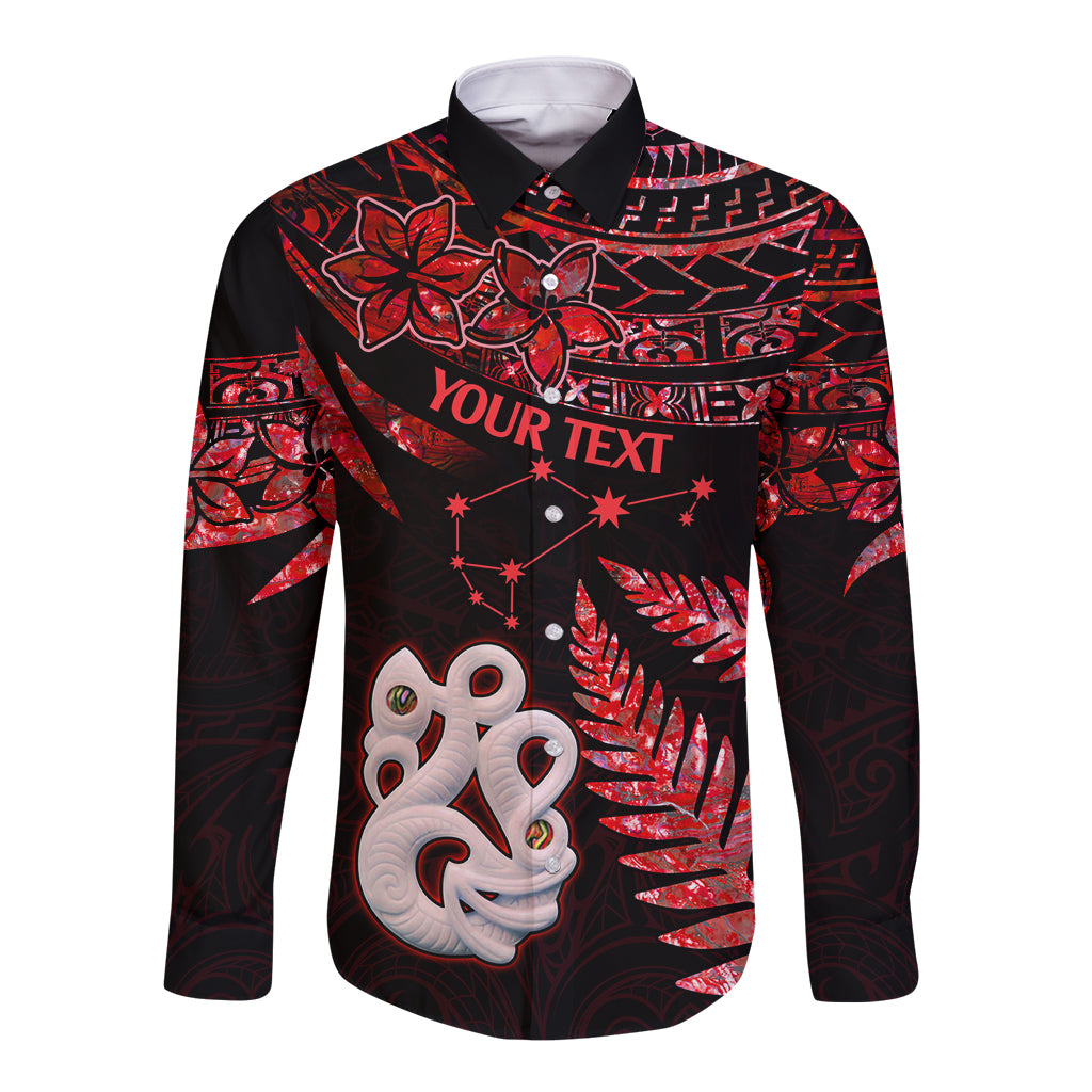 Custom Matariki Long Sleeve Button Shirt NZ New Year Manaia with Paua Shell - Red LT9 Unisex Red - Polynesian Pride