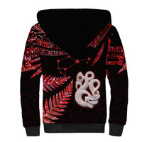 Custom Matariki Sherpa Hoodie NZ New Year Manaia with Paua Shell - Red LT9 - Polynesian Pride