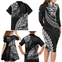 Fiji Rugby Family Matching Long Sleeve Bodycon Dress and Hawaiian Shirt Kaiviti Fijian Tribal World Cup Black LT9 - Polynesian Pride