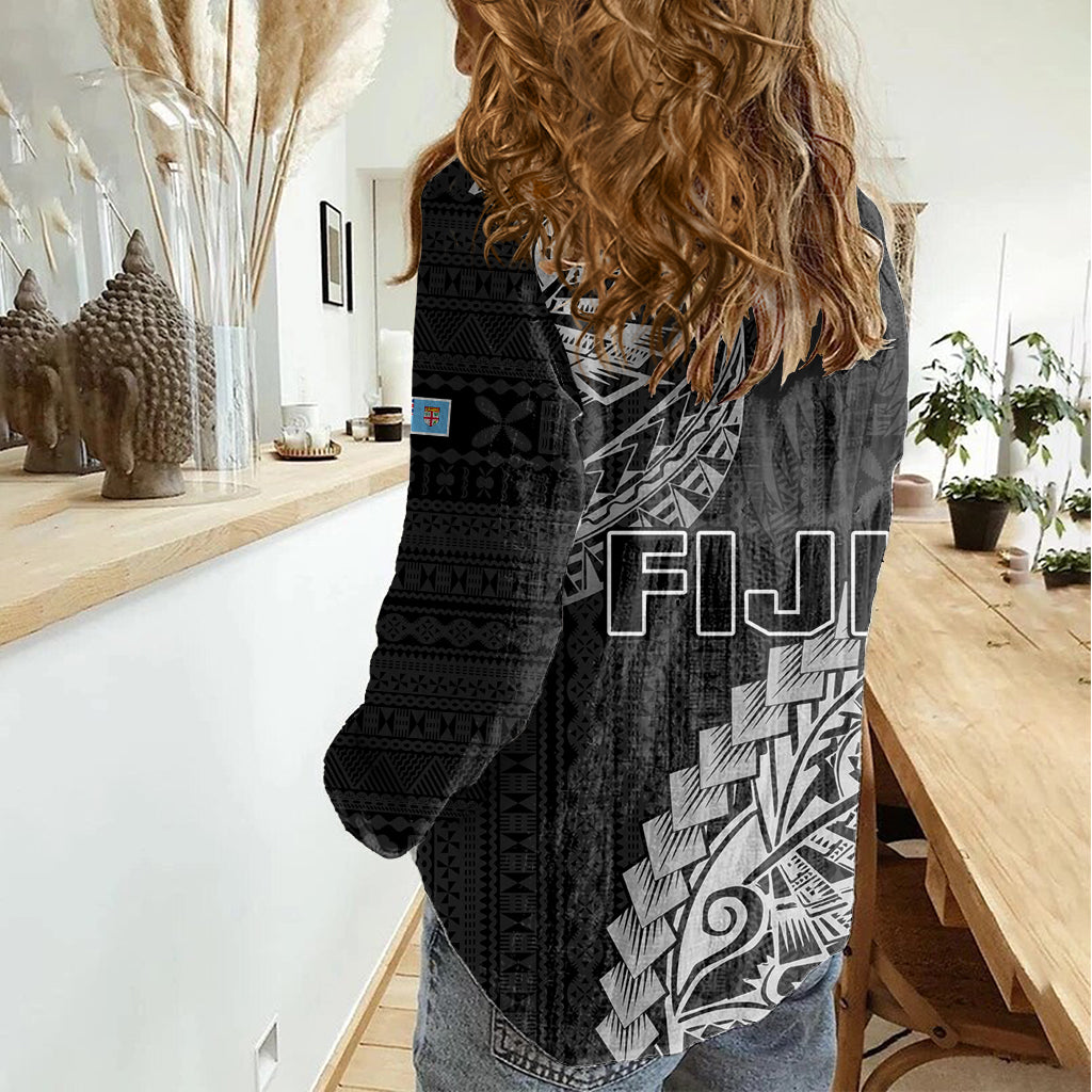 Fiji Rugby Women Casual Shirt Kaiviti Fijian Tribal World Cup Black LT9 - Polynesian Pride