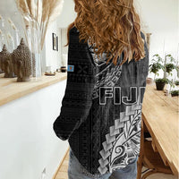 Fiji Rugby Women Casual Shirt Kaiviti Fijian Tribal World Cup Black LT9 - Polynesian Pride