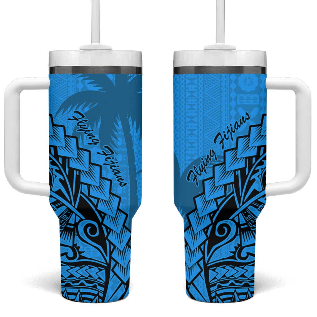 Blue Fiji Rugby Tumbler With Handle Kaiviti Fijian Tribal World Cup LT9 One Size: 40 oz Blue - Polynesian Pride