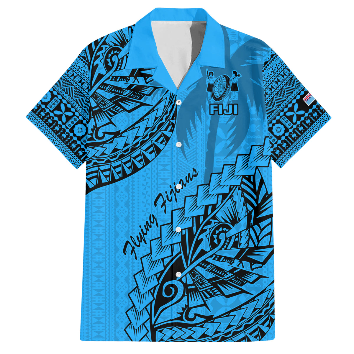Custom Fiji Rugby Family Matching Short Sleeve Bodycon Dress and Hawaiian Shirt Kaiviti Fijian Tribal World Cup Blue No1 LT9 Dad's Shirt - Short Sleeve Blue - Polynesian Pride