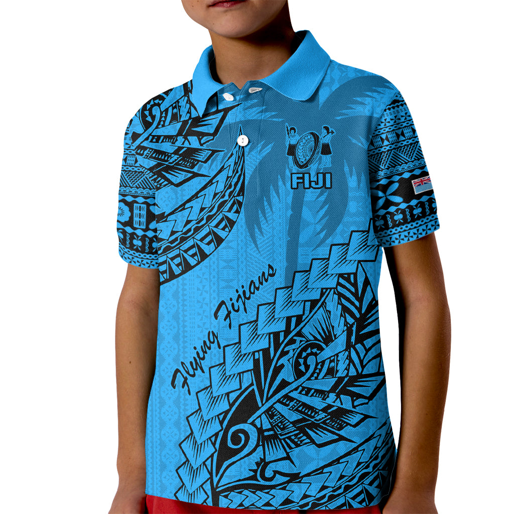 Custom Fiji Rugby Kid Polo Shirt Kaiviti Fijian Tribal World Cup Blue No1 LT9 Kid Blue - Polynesian Pride