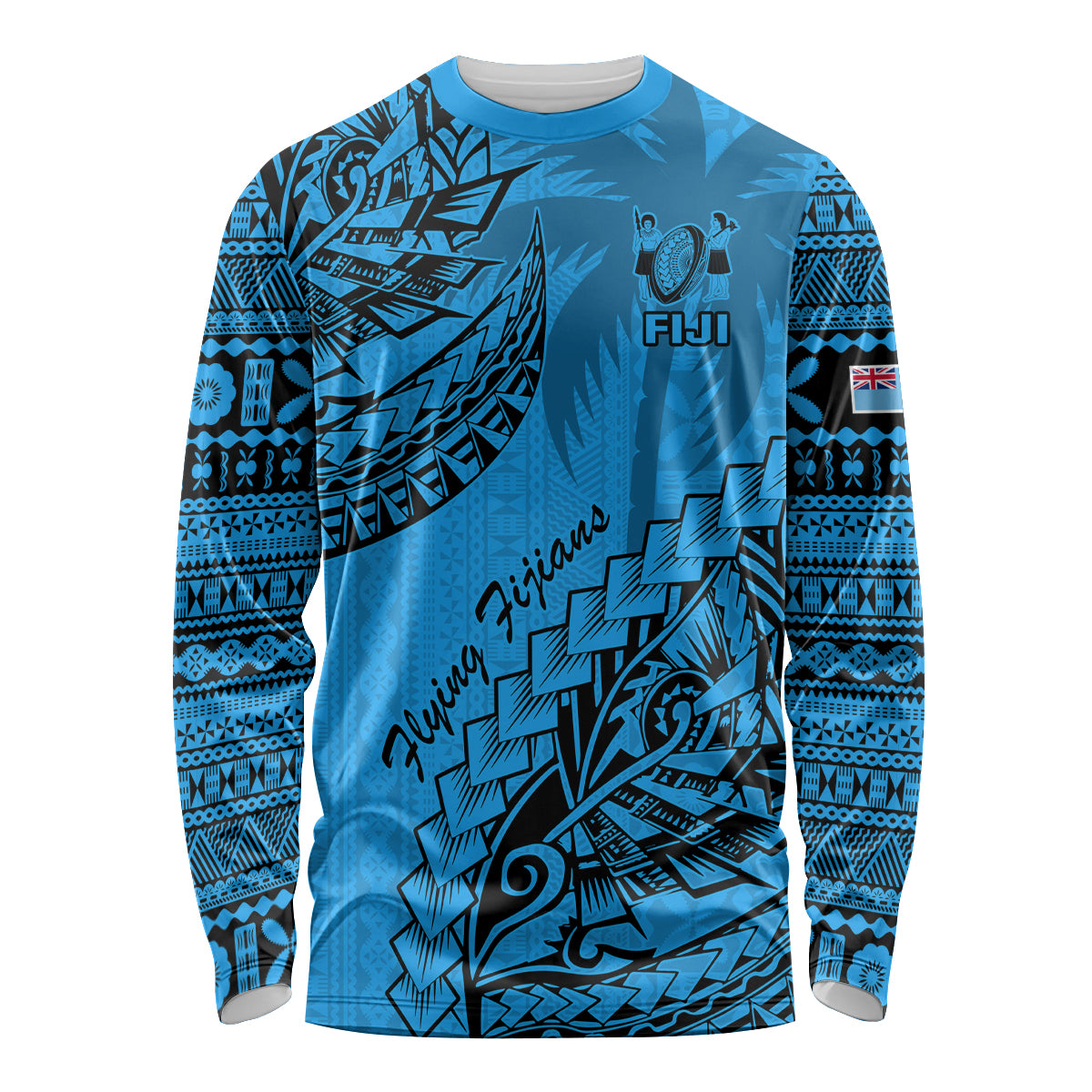 Custom Fiji Rugby Long Sleeve Shirt Kaiviti Fijian Tribal World Cup Blue No1 LT9 Unisex Blue - Polynesian Pride