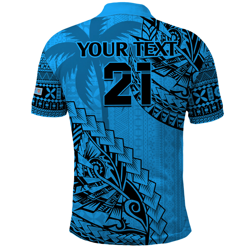Custom Fiji Rugby Polo Shirt Kaiviti Fijian Tribal World Cup Blue No1 LT9 - Polynesian Pride
