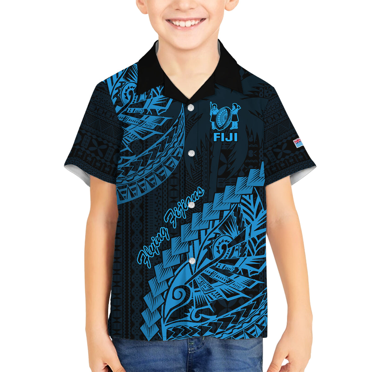 Fiji Rugby Family Matching Summer Maxi Dress and Hawaiian Shirt Kaiviti Fijian Tribal World Cup Blue No2 LT9 Son's Shirt Blue - Polynesian Pride