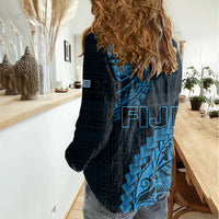 Fiji Rugby Women Casual Shirt Kaiviti Fijian Tribal World Cup Blue No2 LT9 - Polynesian Pride