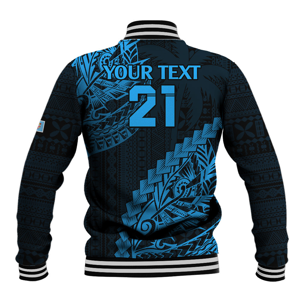 Custom Fiji Rugby Baseball Jacket Kaiviti Fijian Tribal World Cup Blue No2 LT9 - Polynesian Pride