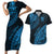 Custom Fiji Rugby Couples Matching Short Sleeve Bodycon Dress and Hawaiian Shirt Kaiviti Fijian Tribal World Cup Blue No2 LT9 Blue - Polynesian Pride