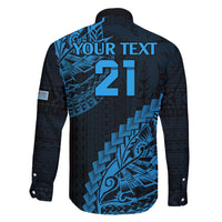 Custom Fiji Rugby Family Matching Short Sleeve Bodycon Dress and Hawaiian Shirt Kaiviti Fijian Tribal World Cup Blue No2 LT9 - Polynesian Pride