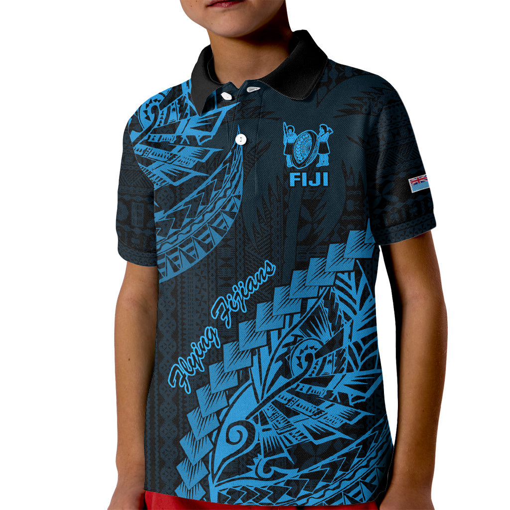 Custom Fiji Rugby Kid Polo Shirt Kaiviti Fijian Tribal World Cup Blue No2 LT9 Kid Blue - Polynesian Pride