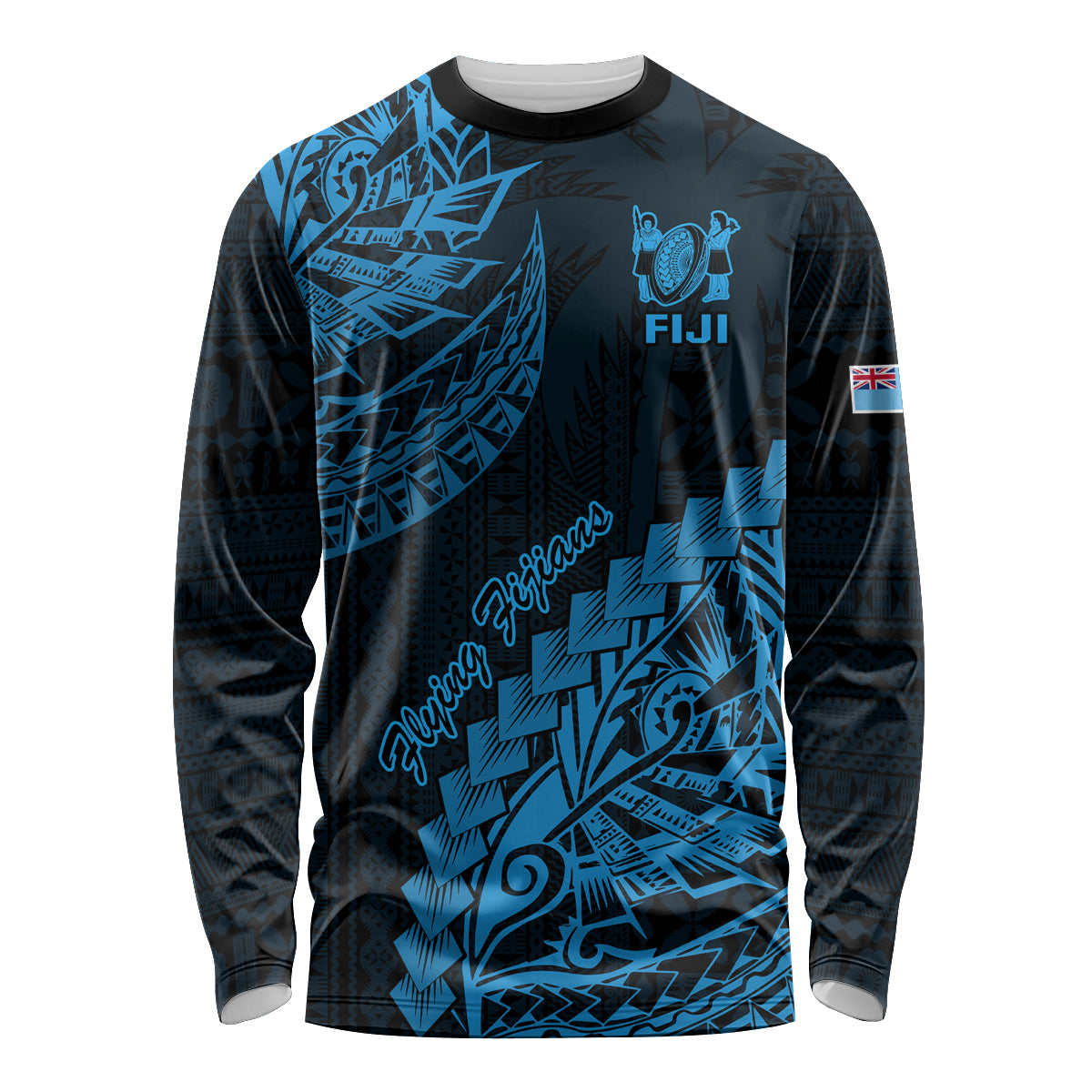 Custom Fiji Rugby Long Sleeve Shirt Kaiviti Fijian Tribal World Cup Blue No2 LT9 Unisex Blue - Polynesian Pride