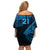 Custom Fiji Rugby Off Shoulder Short Dress Kaiviti Fijian Tribal World Cup Blue No2 LT9 - Polynesian Pride