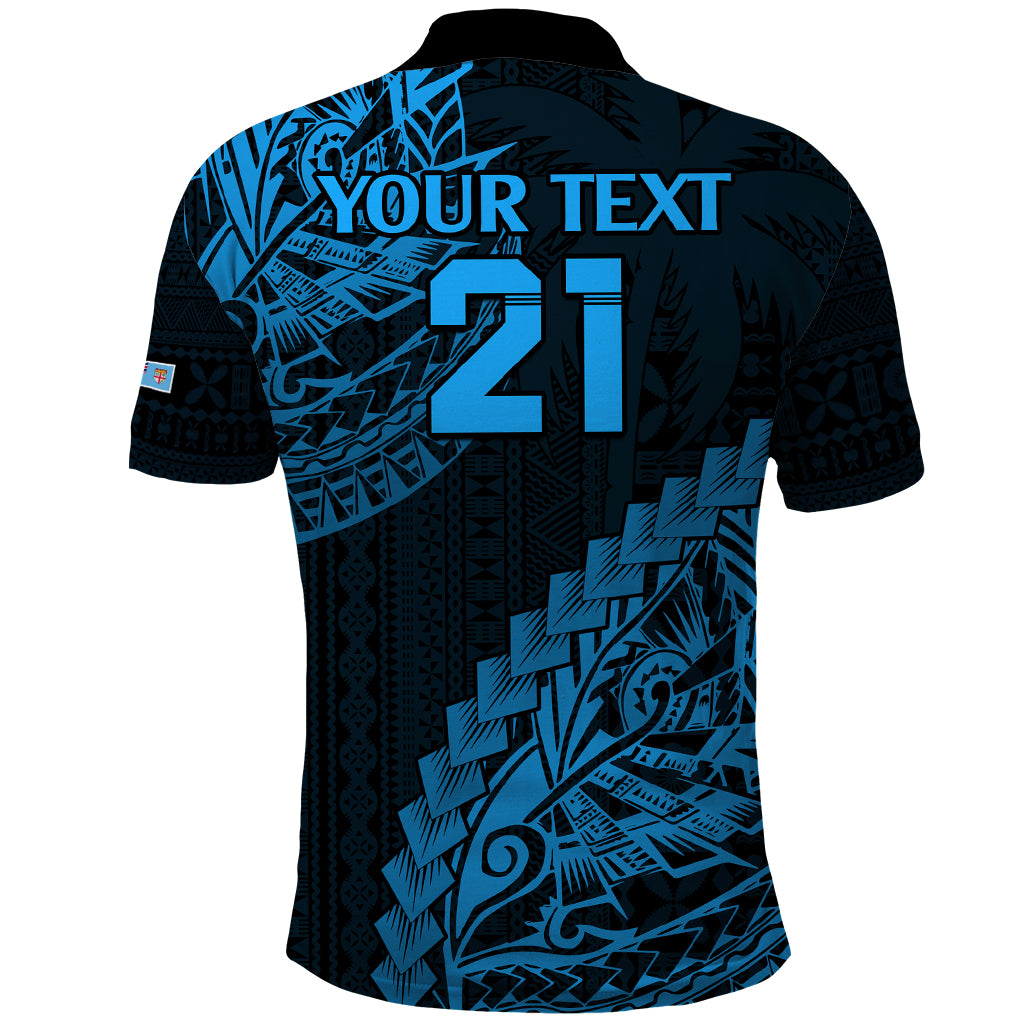 Custom Fiji Rugby Polo Shirt Kaiviti Fijian Tribal World Cup Blue No2 LT9 - Polynesian Pride