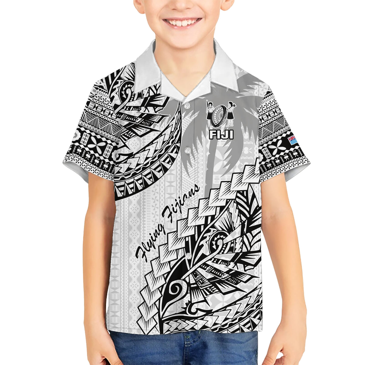 Fiji Rugby Kid Hawaiian Shirt Kaiviti Fijian Tribal World Cup White LT9 Kid White - Polynesian Pride