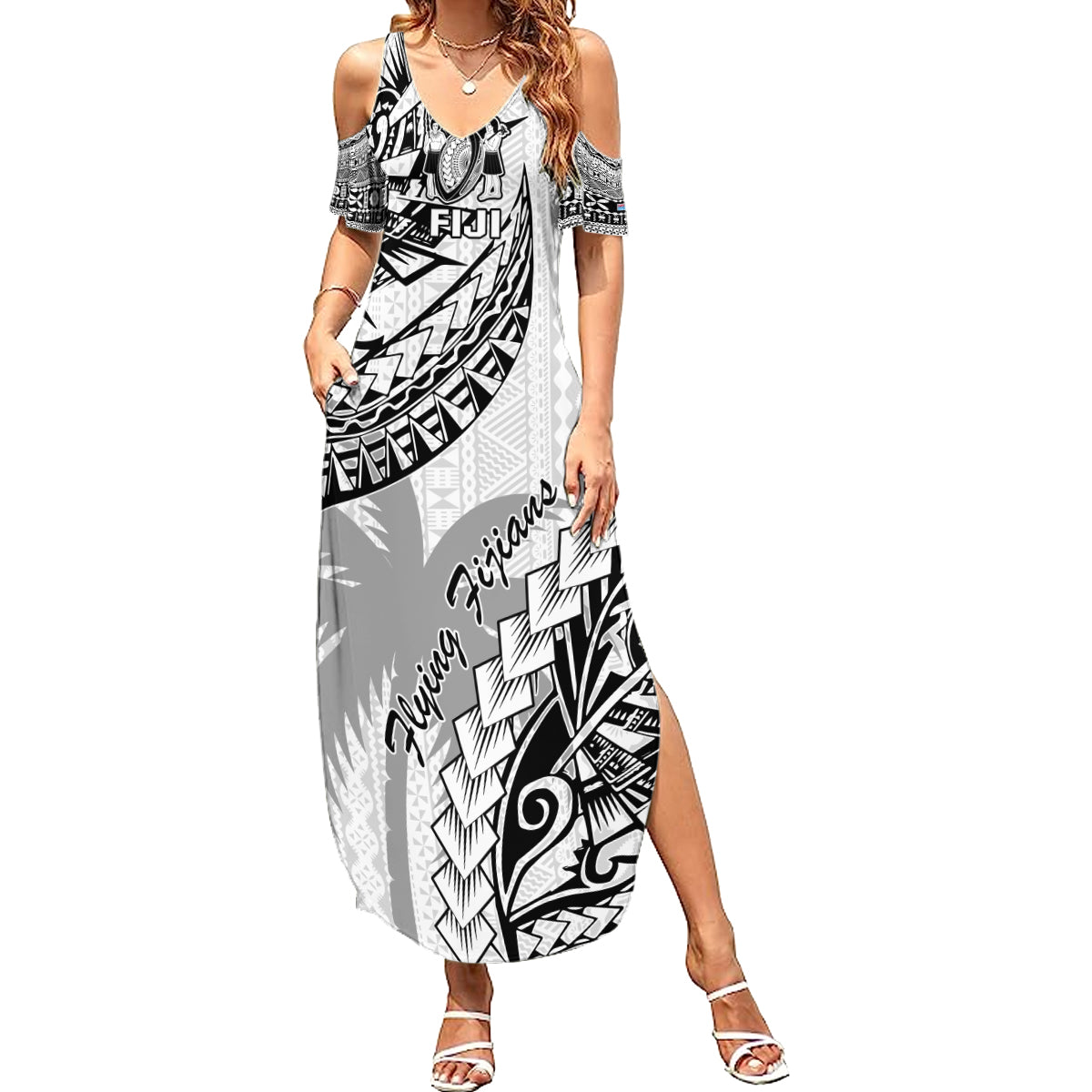 Fiji Rugby Summer Maxi Dress Kaiviti Fijian Tribal World Cup White LT9 Women White - Polynesian Pride