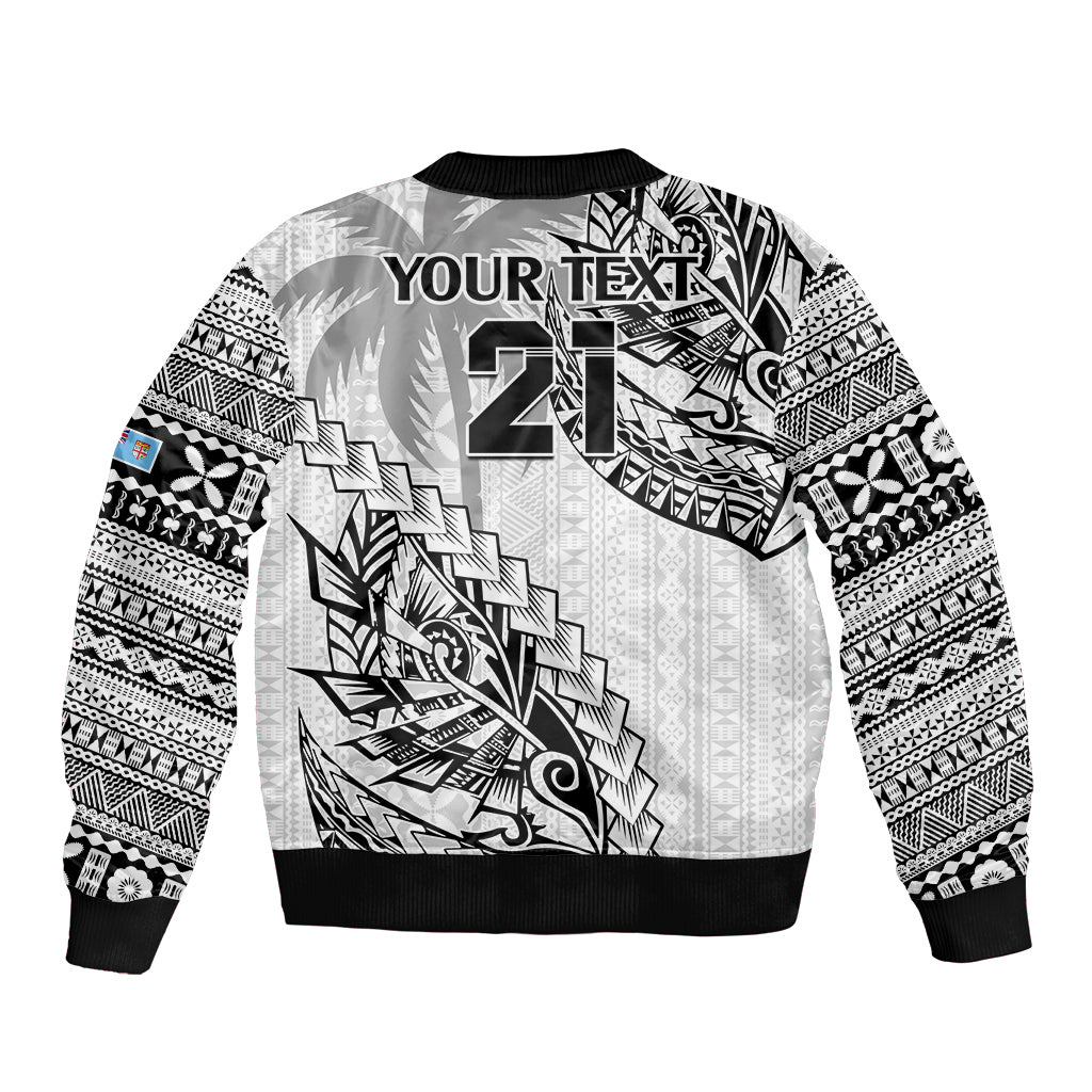 Custom Fiji Rugby Sleeve Zip Bomber Jacket Kaiviti Fijian Tribal World Cup White LT9 - Polynesian Pride