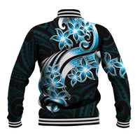Plumeria Tribal Tattoo Baseball Jacket Blue Polynesian Pattern